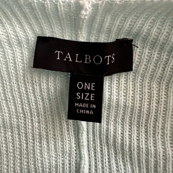 Talbots OS Cotton Modal Blend Knit Open Front Poncho Wrap Ombre Green White Blue - Picture 4 of 5